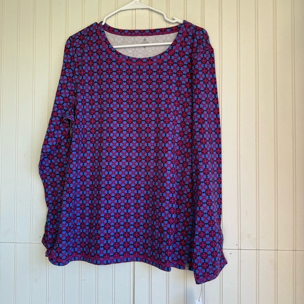 Talbots Size XL Supersoft Jersey Long Sleeve in Purple Geometric Daisy Print NEW - Picture 2 of 5